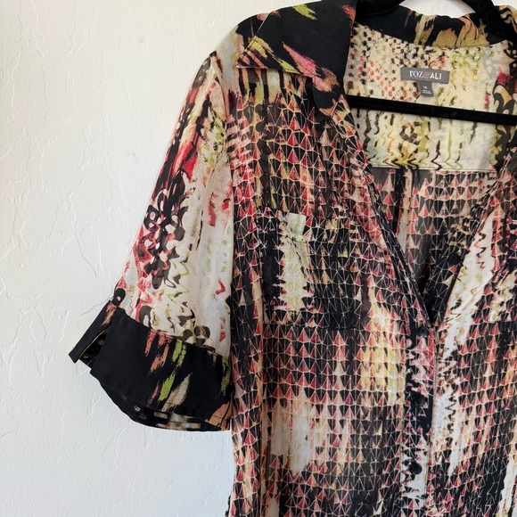 Roz & Ali Boho Plus Size Sheer Short Sleeve Button Down Tunic Top Size 14 - Picture 2 of 10